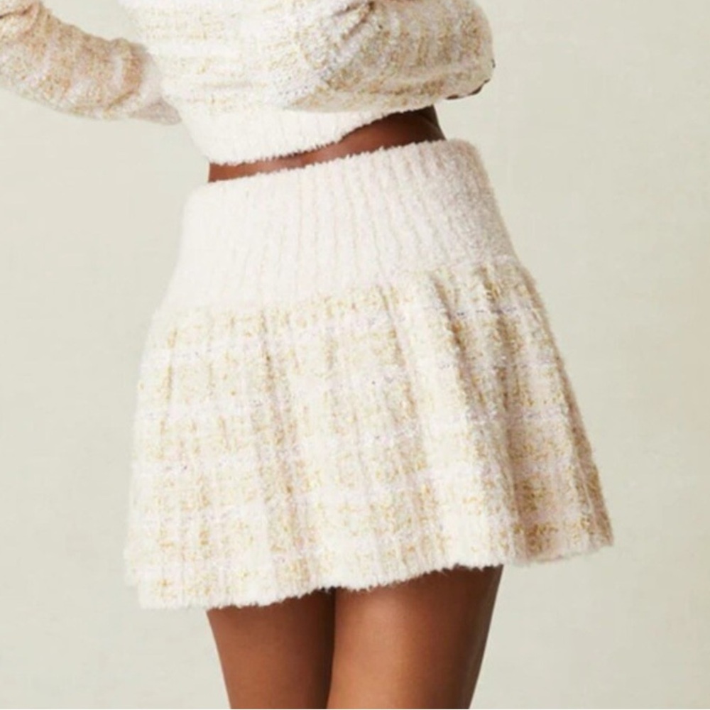 LoveShackFancy Cream Puff Pink Tweed Bibi‎ Mini Skirt